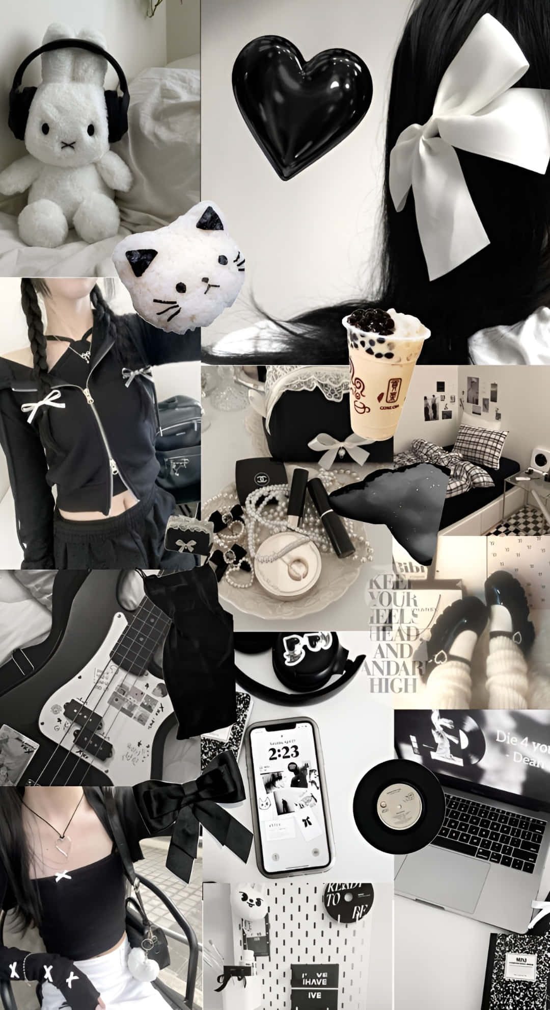 Dark Coquette, monochrome, black and white, Full HD Phone Wallpaper