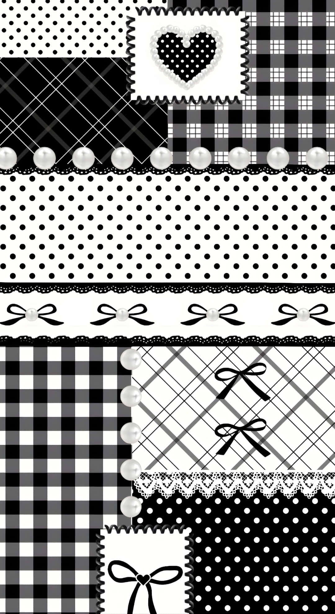 Dark Coquette, patchwork, black and white patterns, Full HD Phone Wallpaper