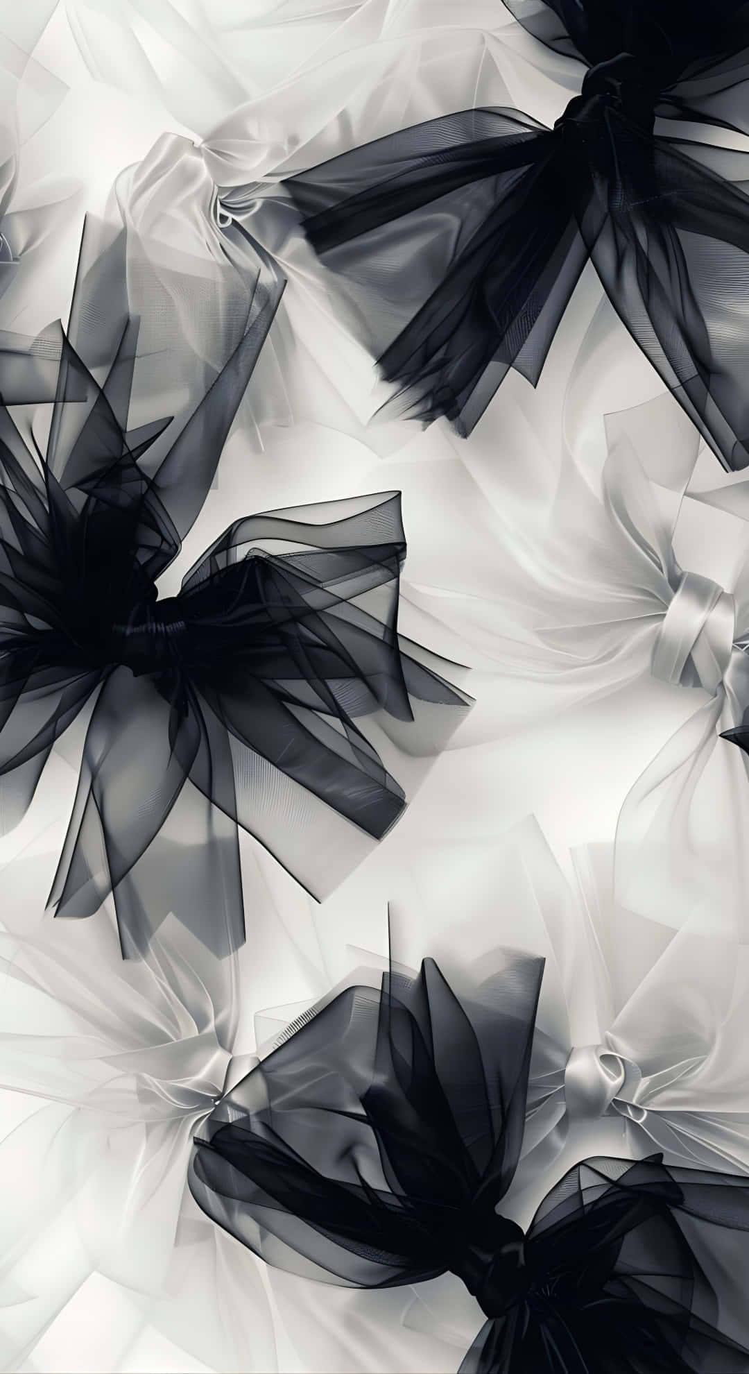 Dark Coquette, sheer fabric bows, black and white, Full HD Phone Wallpaper