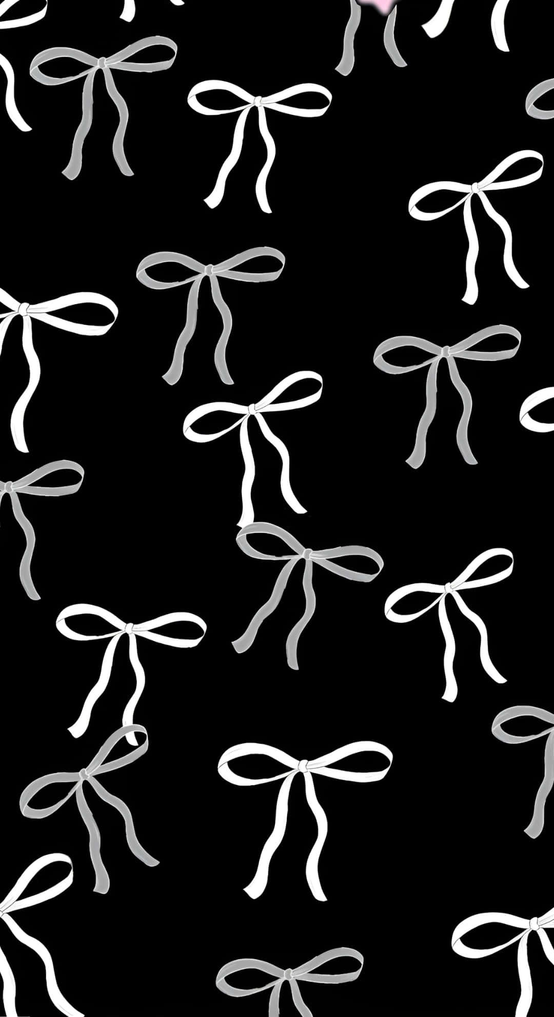 Dark Coquette Bow Pattern, white ribbon bows, solid black background, Full HD Phone Wallpaper