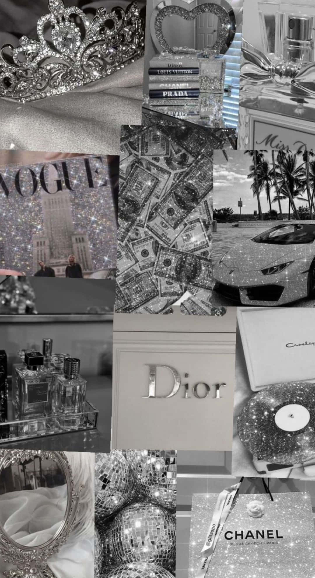 Dark Coquette, black and white collage, luxury items, Full HD Phone Wallpaper