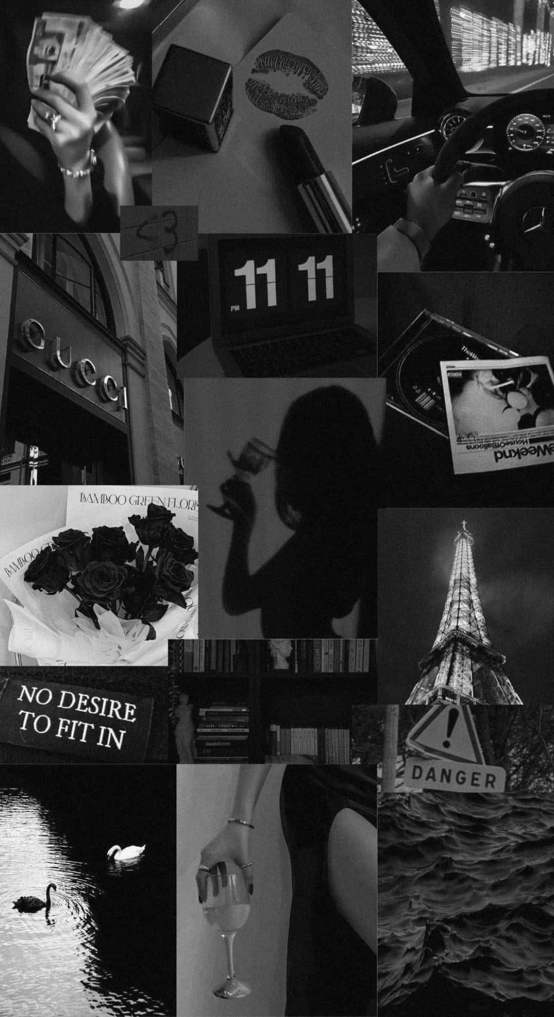 Dark Coquette Vibes, black and white collage, moody urban, Full HD Phone Wallpaper