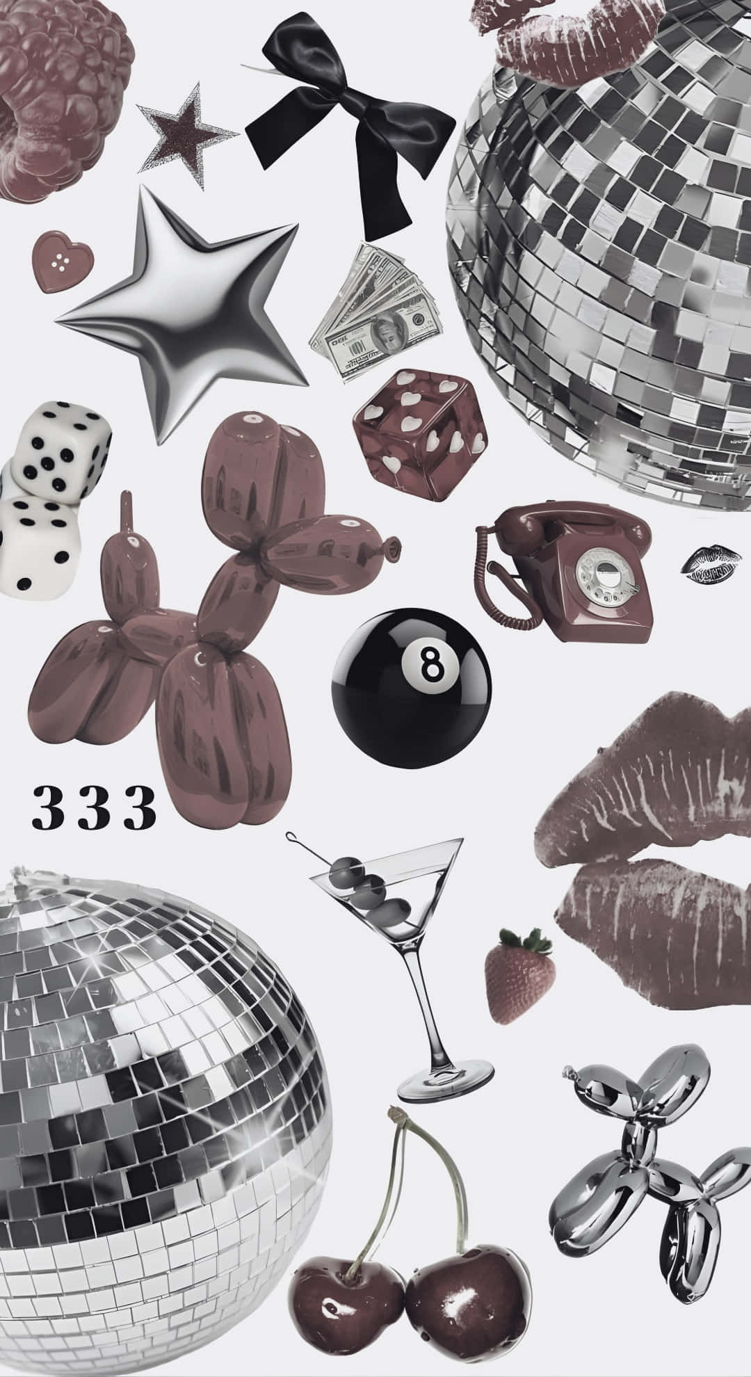 Dark Coquette Vibes, disco balls, balloon animals, Full HD Phone Wallpaper