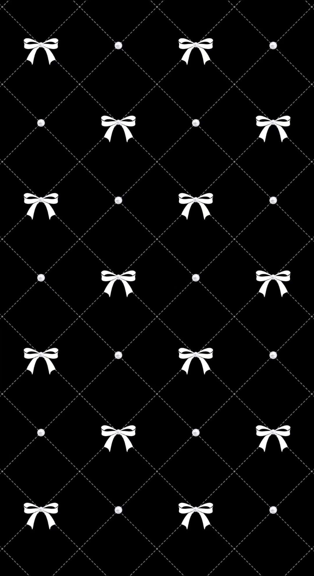 Dark Coquette Bow Pattern, black background, white bow patterns, Full HD Phone Wallpaper
