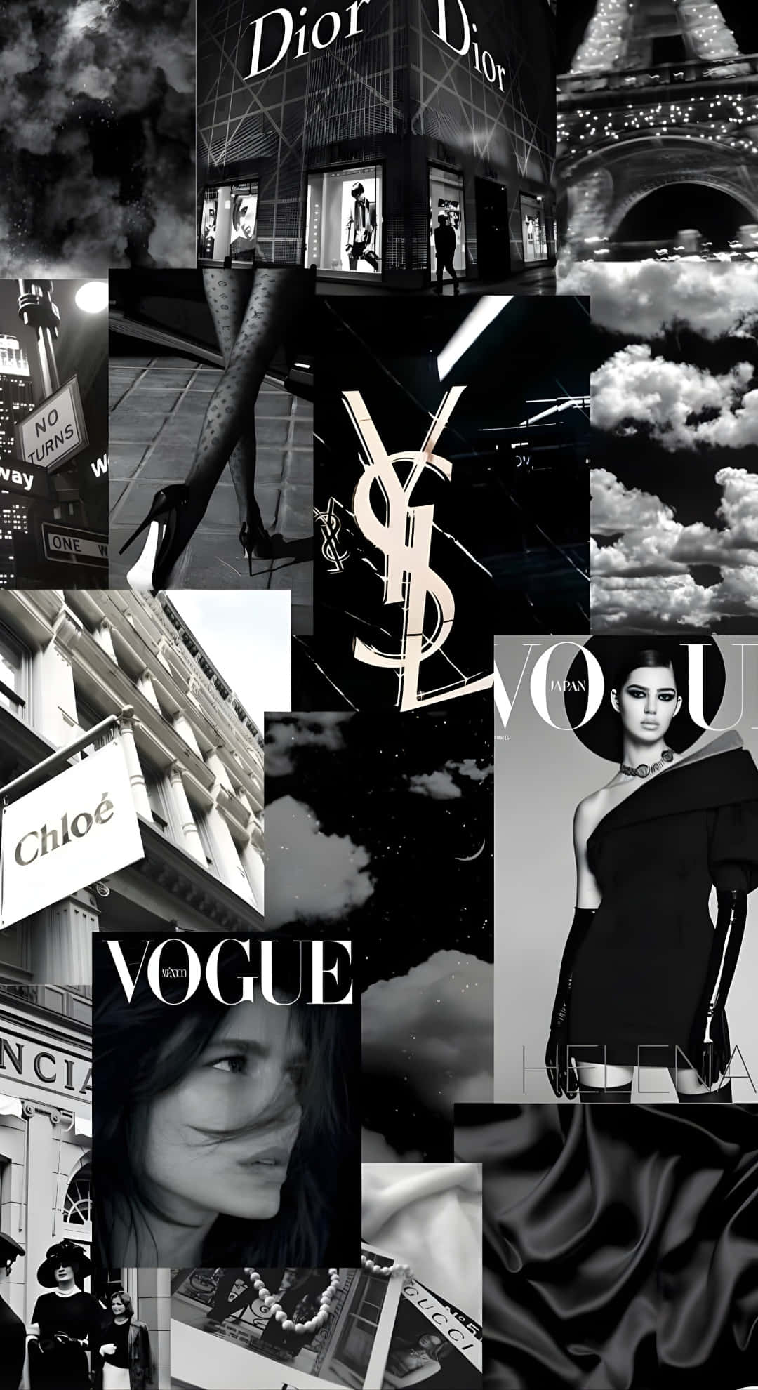 Dark Coquette Fashion Mood, black and white collage, luxury fashion brands, Full HD Phone Wallpaper