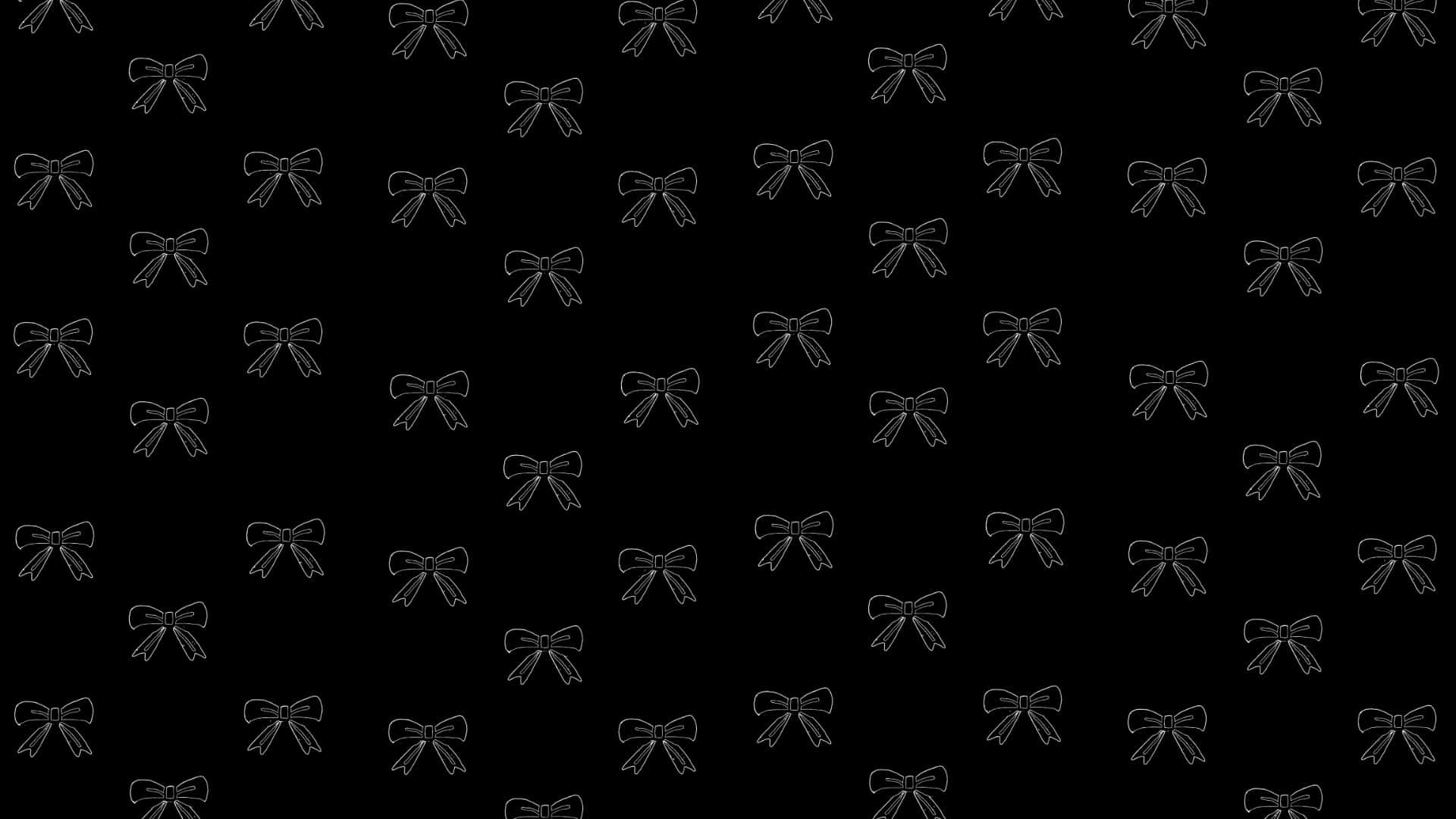 Dark Coquette Bow Pattern, black background, white outlined bows, Full HD Desktop Wallpaper