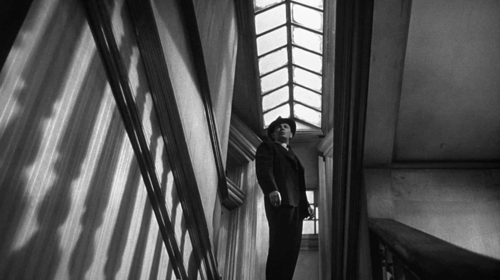 film noir, staircase, striped light, HD Desktop Wallpaper