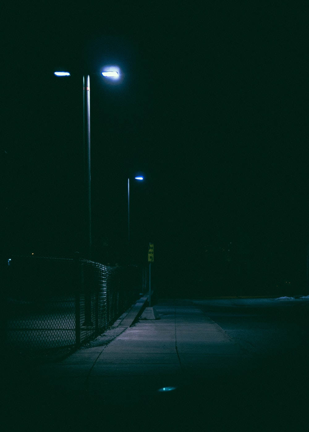 Dark Night Sidewalk With Light, cold blue streetlights, long shadows, HD Phone Wallpaper