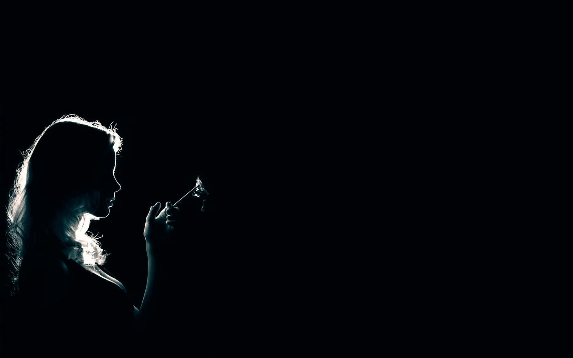 Dark Corner, silhouette, lit cigarette, Full HD Desktop Wallpaper