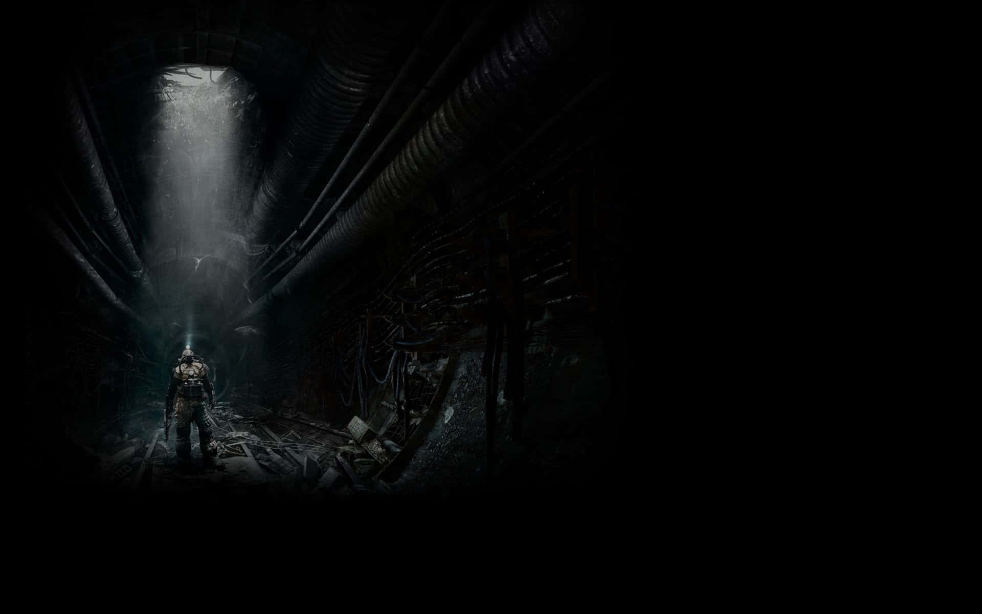 Dark Corner, armored figure, dark industrial tunnel, Full HD Desktop Wallpaper
