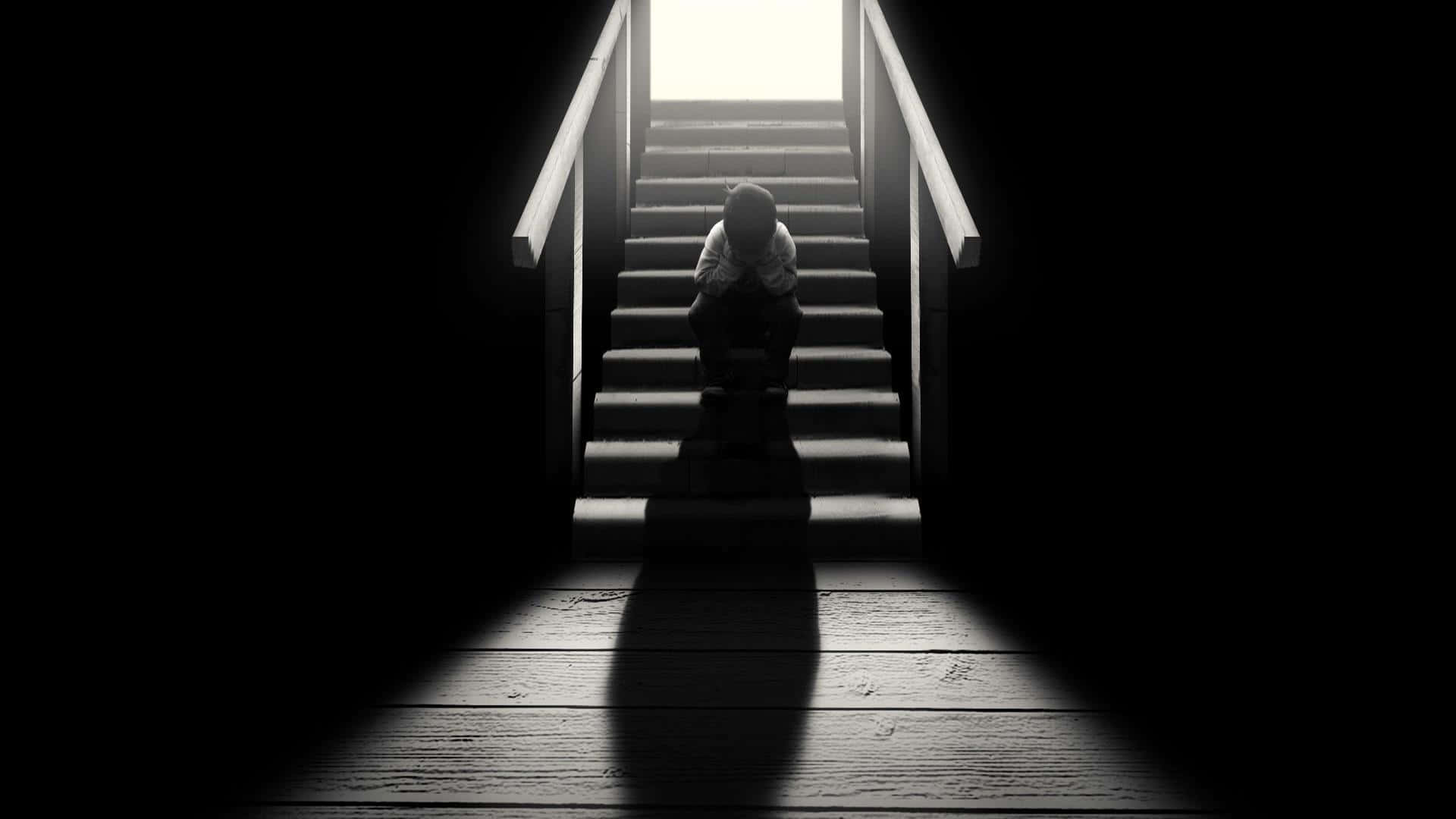 Dark Corner, dark stairs, stark light, Full HD Desktop Wallpaper