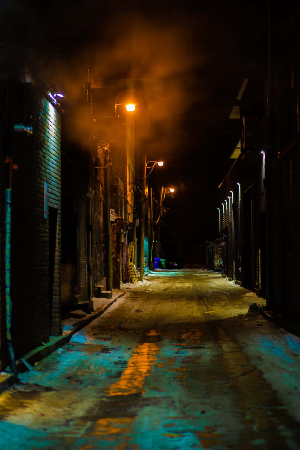 dark alleyway, snowy alley, night, HD Phone Wallpaper