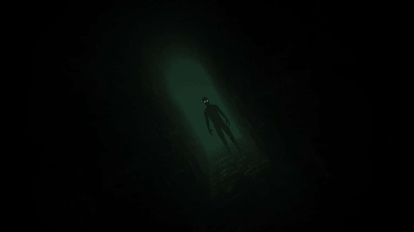 Dark Corner, glowing-eyed figure, narrow dark tunnel, HD Desktop Wallpaper