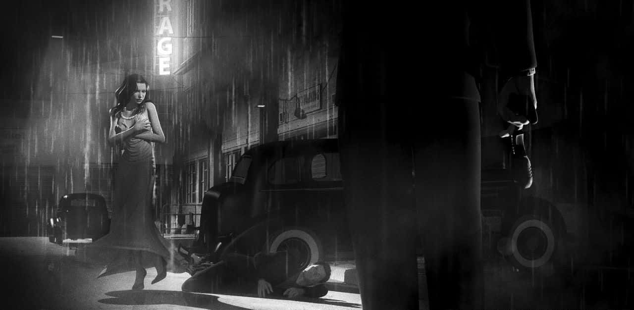 film noir, black and white scene, woman walking, HD Desktop Wallpaper