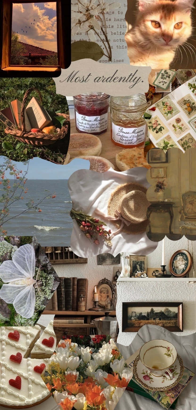 Cottage Core Collage, aesthetic moodboard, cat, HD Phone Wallpaper
