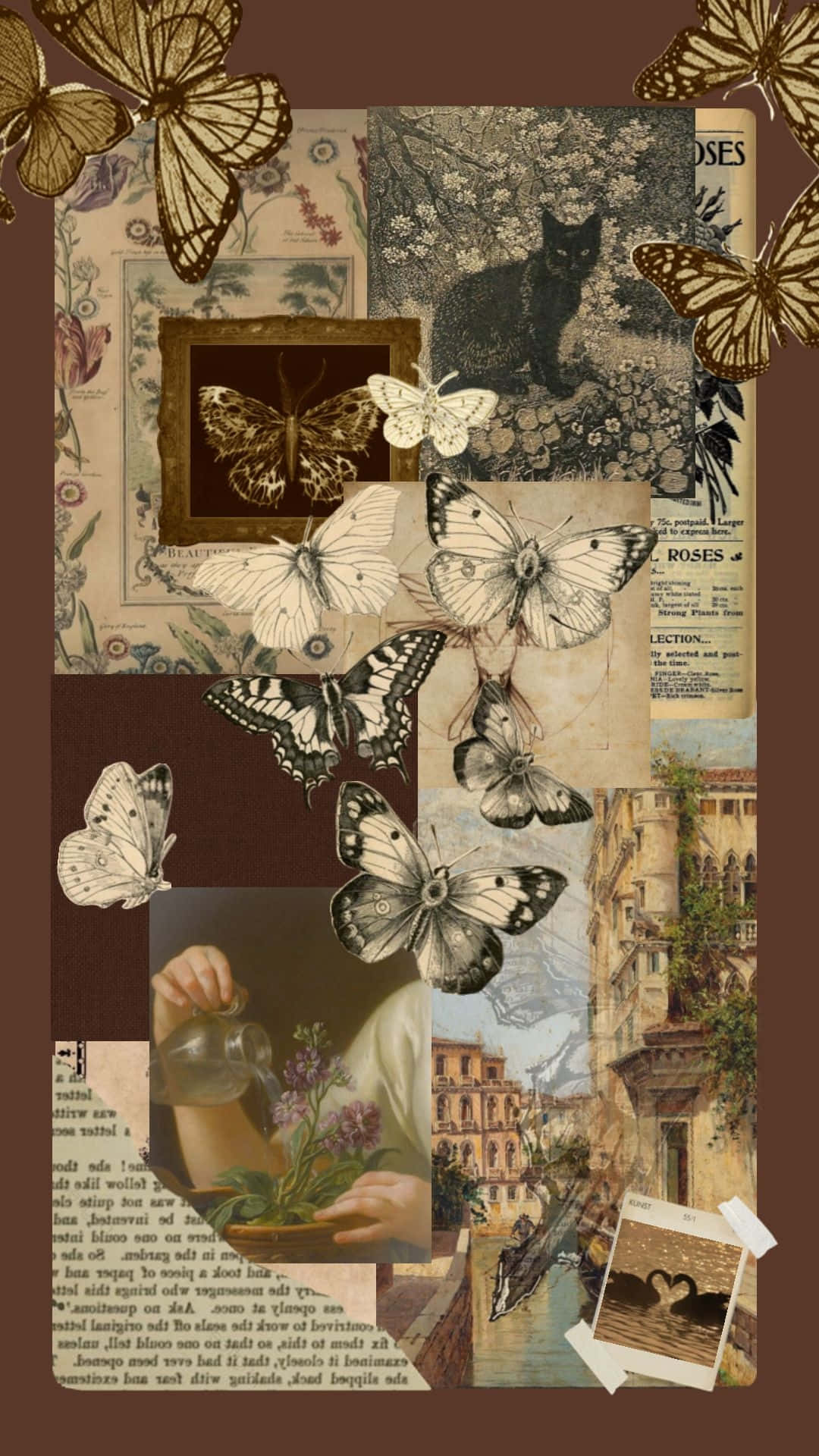 cottagecore aesthetic, vintage collage, butterflies, Full HD Phone Wallpaper