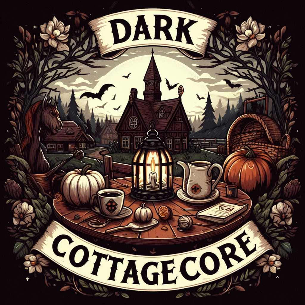 dark cottagecore aesthetic, wooden table, lit lantern, SD Desktop Wallpaper