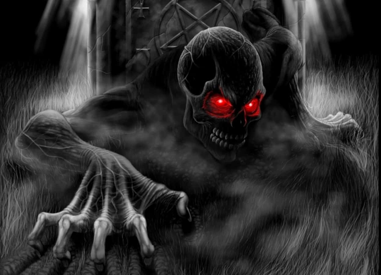 demon, red eyes, skeletal horror figure, SD Desktop Wallpaper