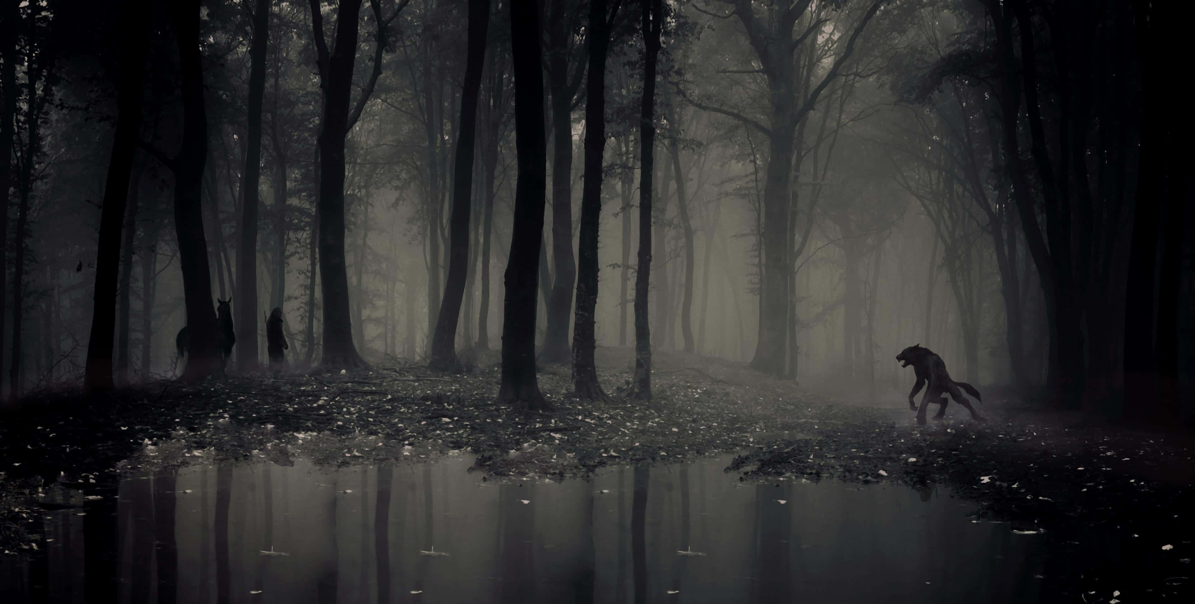 Dark Creature, misty forest, dusk, 4K Desktop Wallpaper