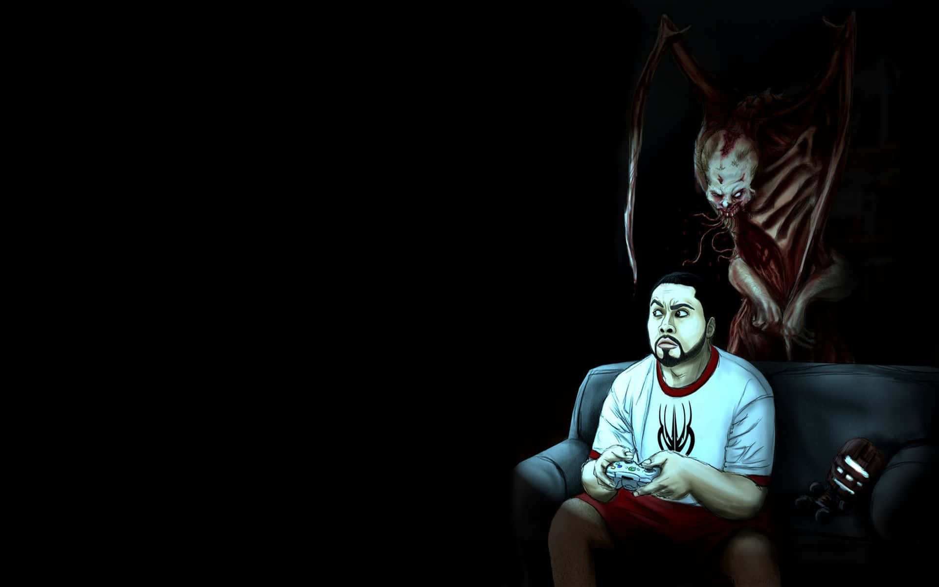 Dark Creature, bat-like demon, couch, Full HD Desktop Wallpaper