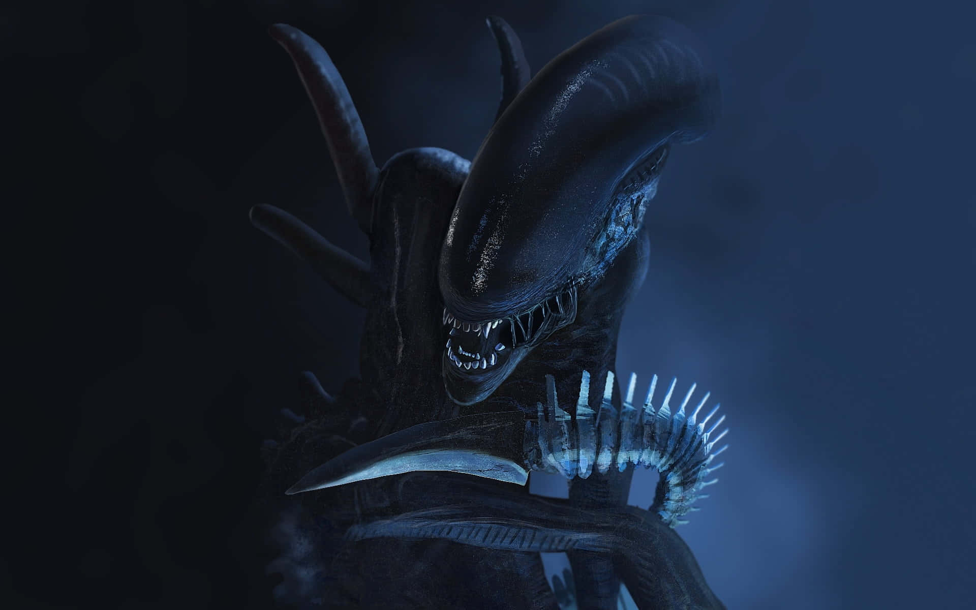 Dark Creature, blue light, long head crest, Full HD Desktop Wallpaper