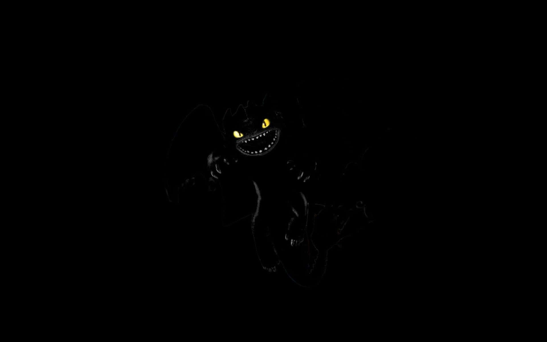Dark Creature, black dragon, glowing yellow eyes, Full HD Desktop Wallpaper