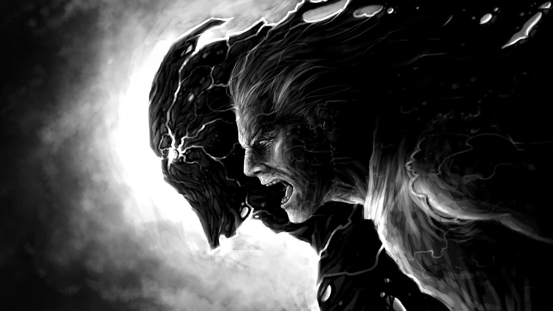 Dark Creature, screaming face, lightning crackling, Full HD Desktop Wallpaper