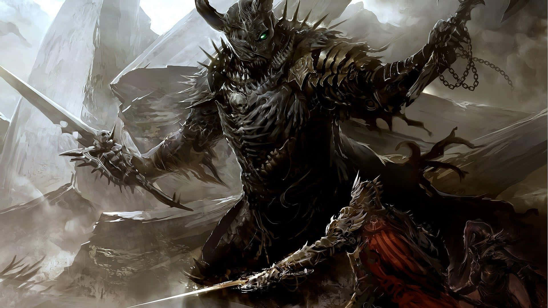 Dark Creature, towering demonic warrior, spiked armor, Full HD Desktop Wallpaper