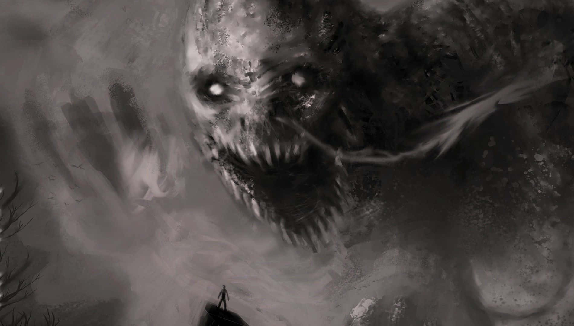 Dark Creature, misty forest, colossal monstrous face, HD Desktop Wallpaper