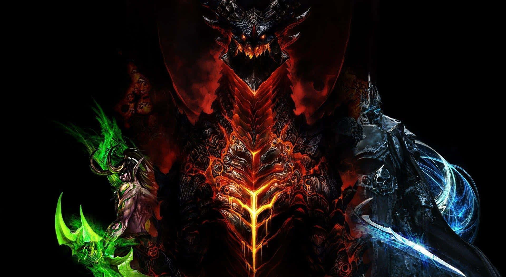 Dark Creature, glowing red eyes, fiery chest armor, Full HD Desktop Wallpaper