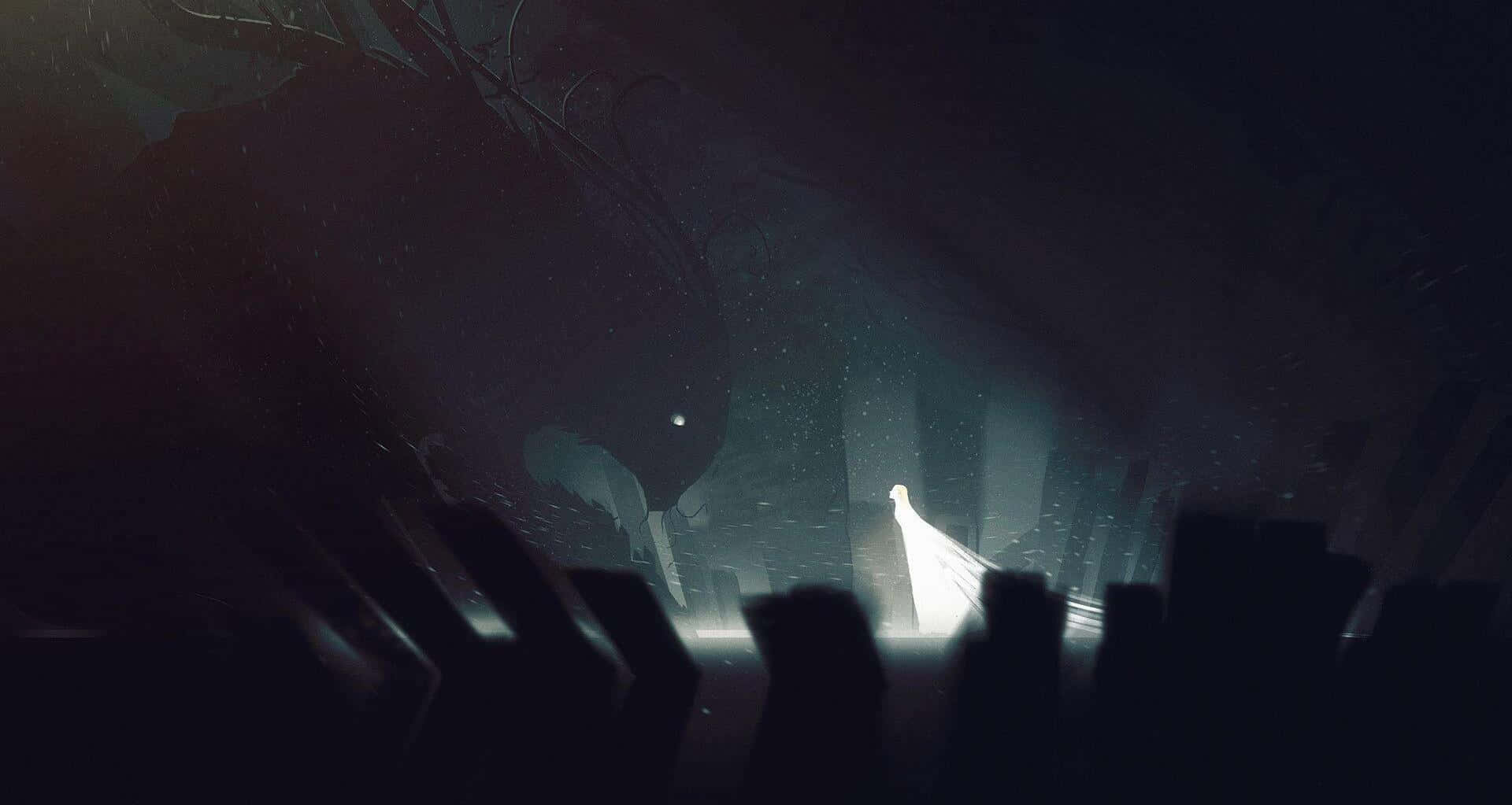 Dark Creature, glowing figure, dark cavernous space, Full HD Desktop Wallpaper
