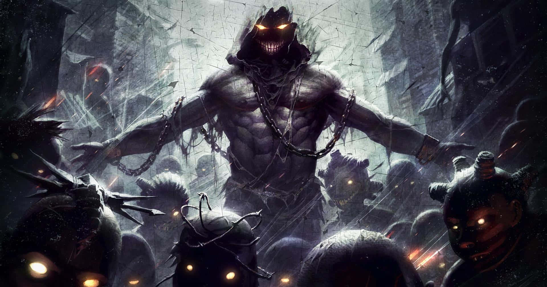 Dark Creature, glowing eyes, chains, Full HD Desktop Wallpaper