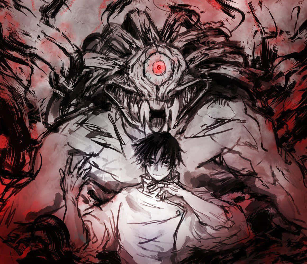 young man, white coat, monstrous spider-like entity, SD Desktop Wallpaper