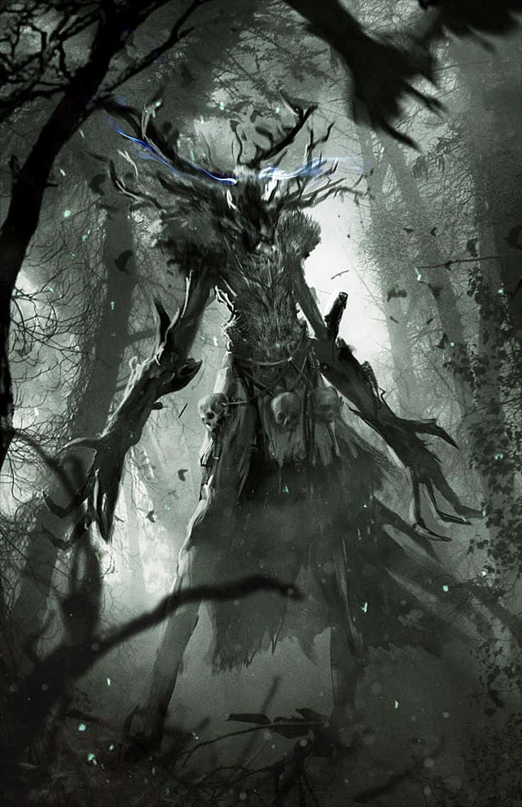 Dark Creature, glowing blue antlers, misty, SD Phone Wallpaper