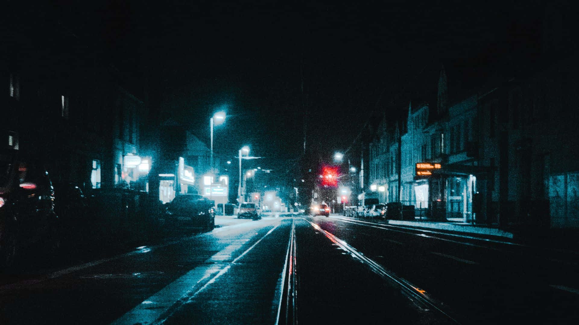 Dark Crossroad, neon lights, rain-slicked urban street, Full HD Desktop Wallpaper