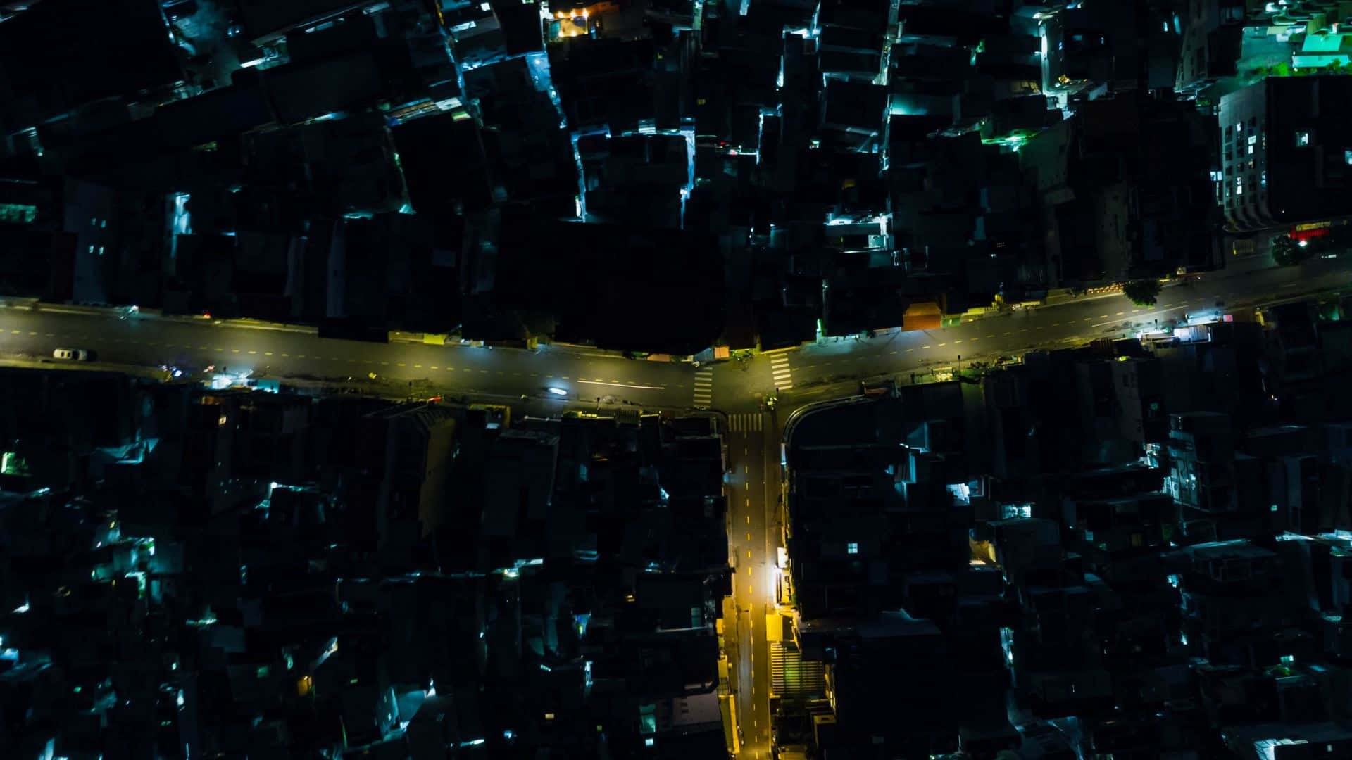 Dark Crossroad, moonlight, aerial night view, Full HD Desktop Wallpaper