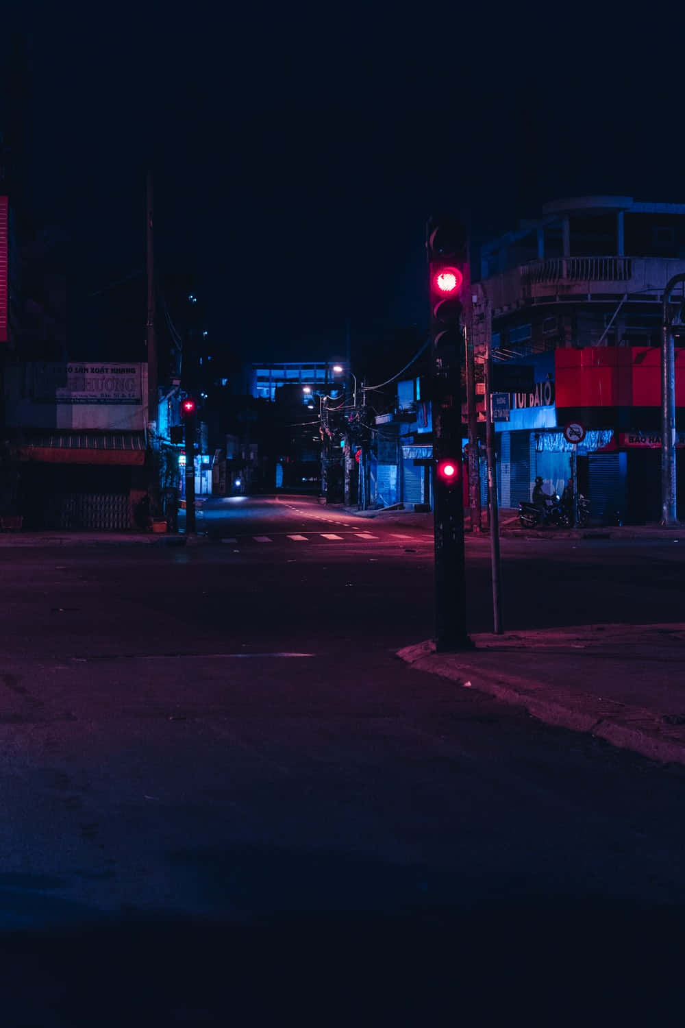 Dark Crossroad, neon-drenched urban street, night, HD Phone Wallpaper