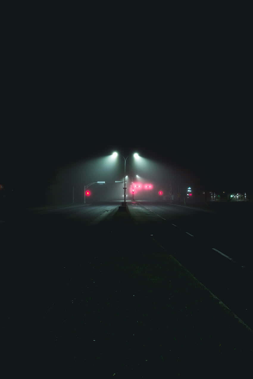 Dark Crossroad, foggy night street, streetlights, SD Phone Wallpaper