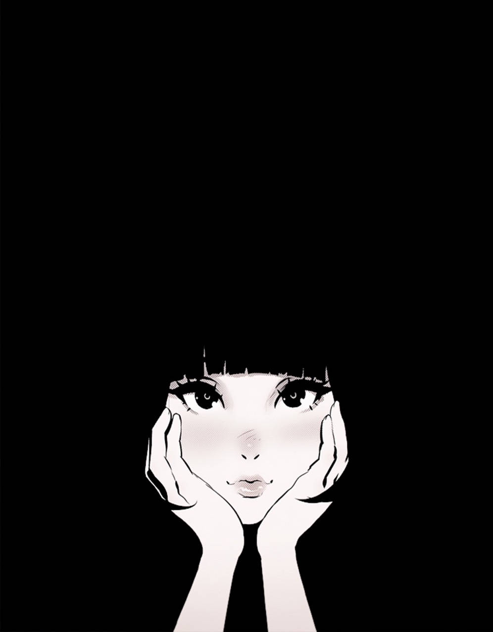 anime girl, short hair, stark black background, SD Phone Wallpaper