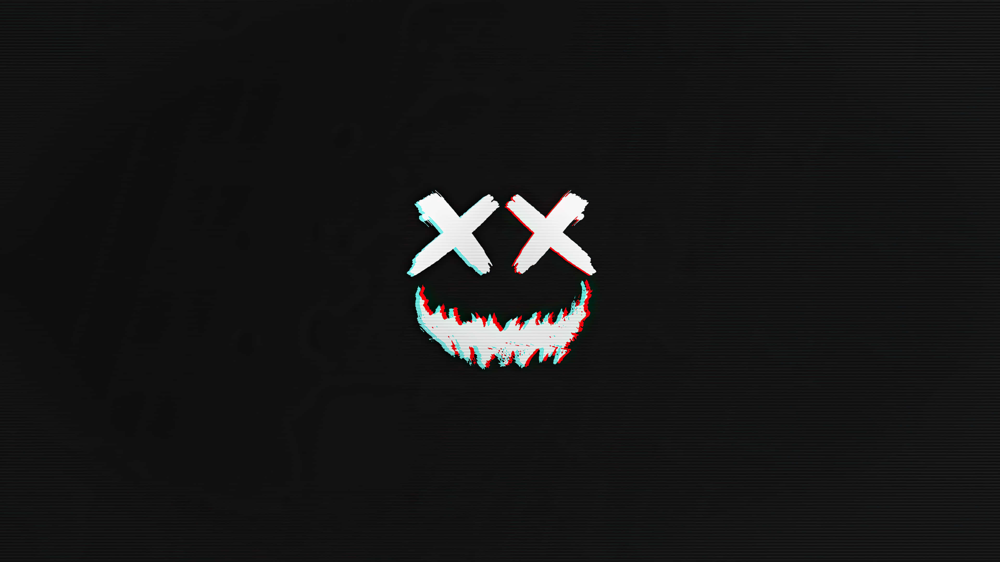 glitchy white smiley face, X eyes, jagged teeth, 4K Desktop Wallpaper