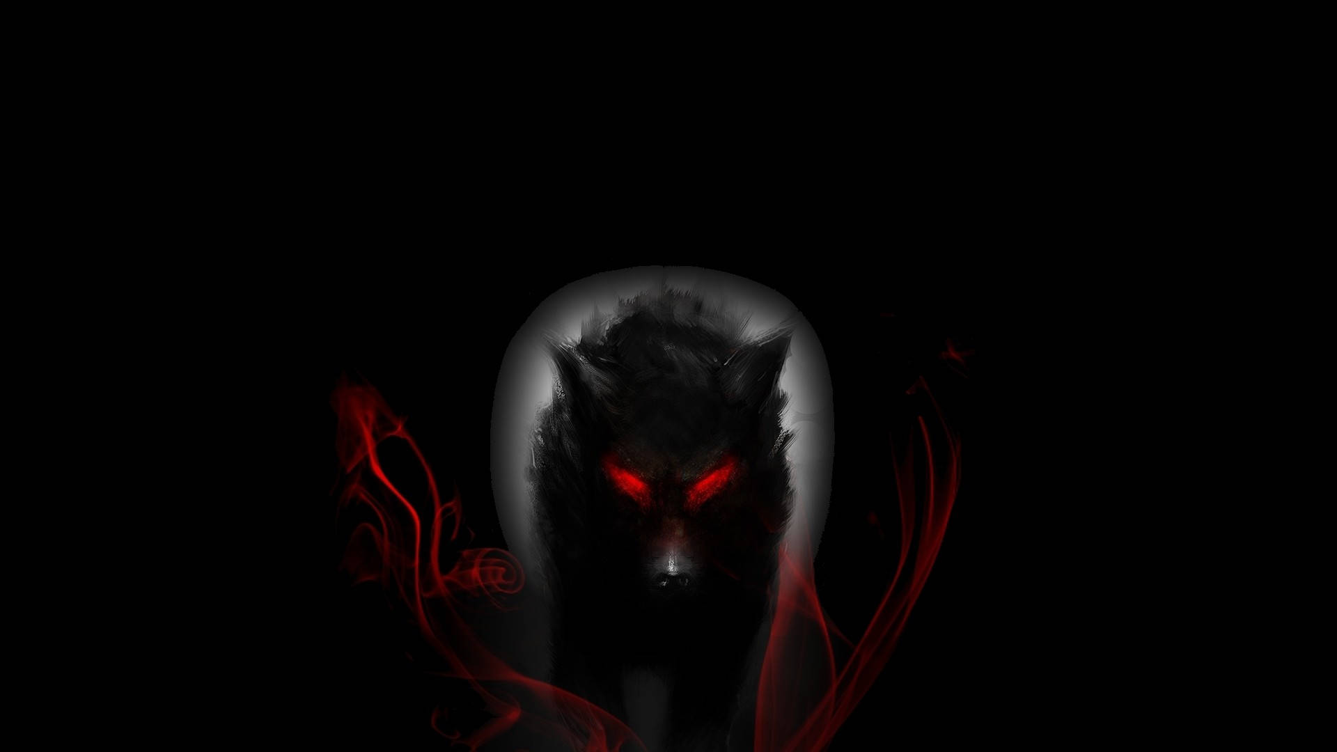 Cool Wolf Dark Aesthetic, black wolf, glowing red eyes, Full HD Desktop Wallpaper
