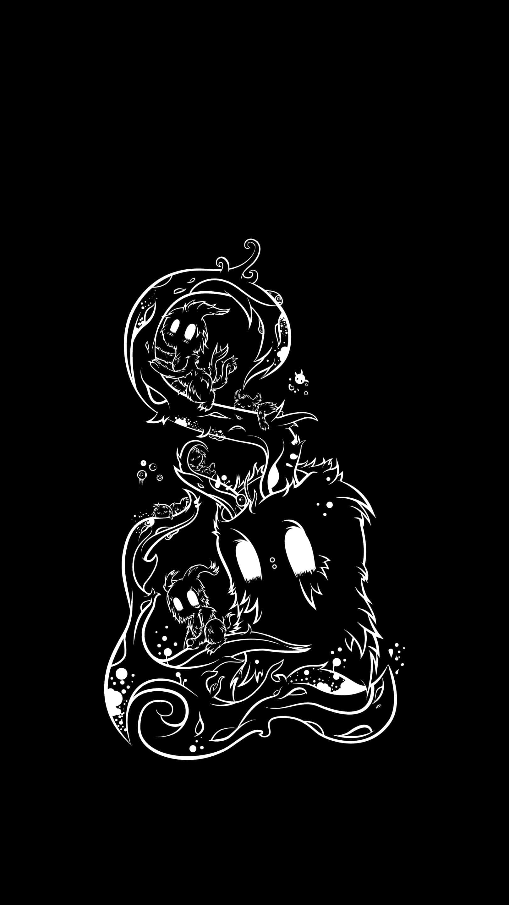white line art illustration, stylized skull, flowing hair, 2K Phone Wallpaper
