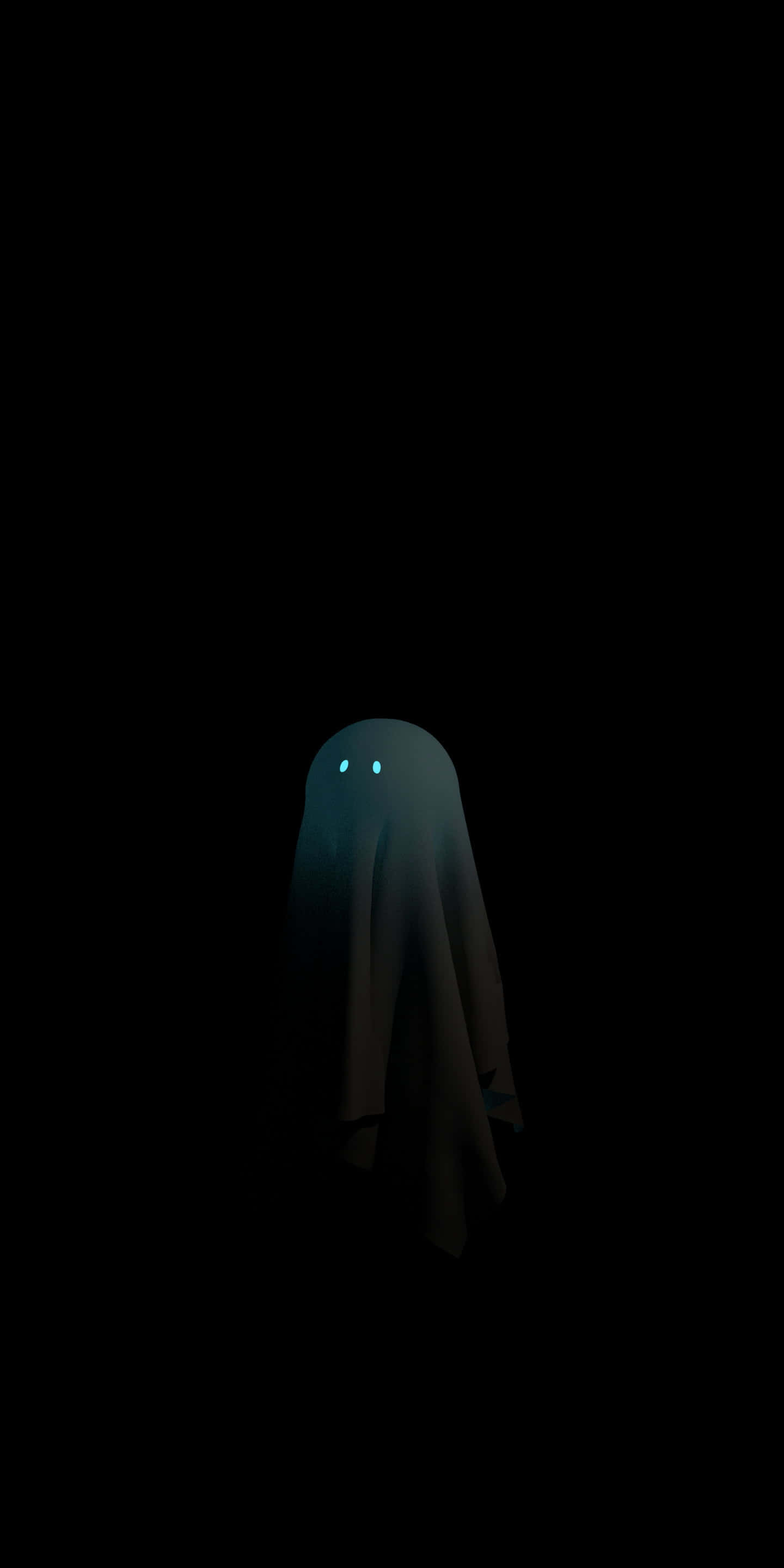 glowing blue ghost, two bright eyes, absolute darkness, 2K Phone Wallpaper