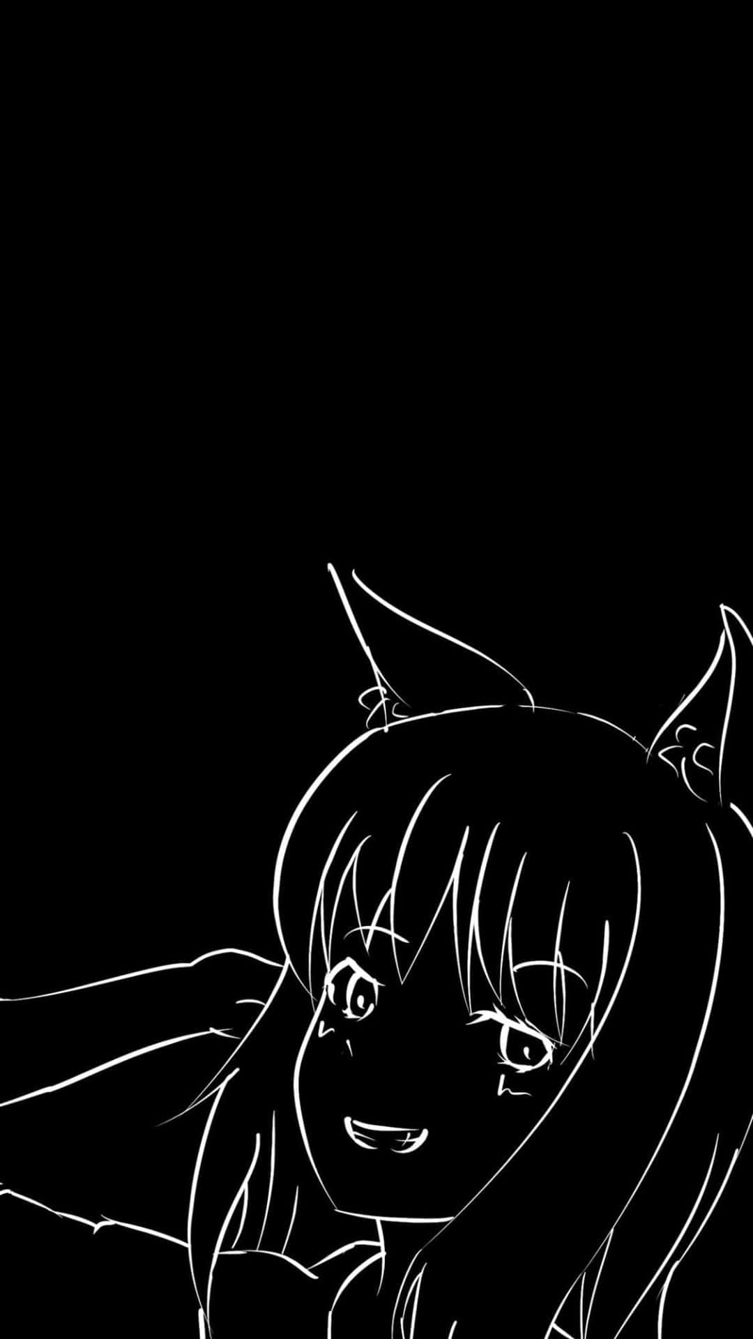 Dark Cute Anime Girl Aesthetic, white line art, anime girl, Full HD Phone Wallpaper