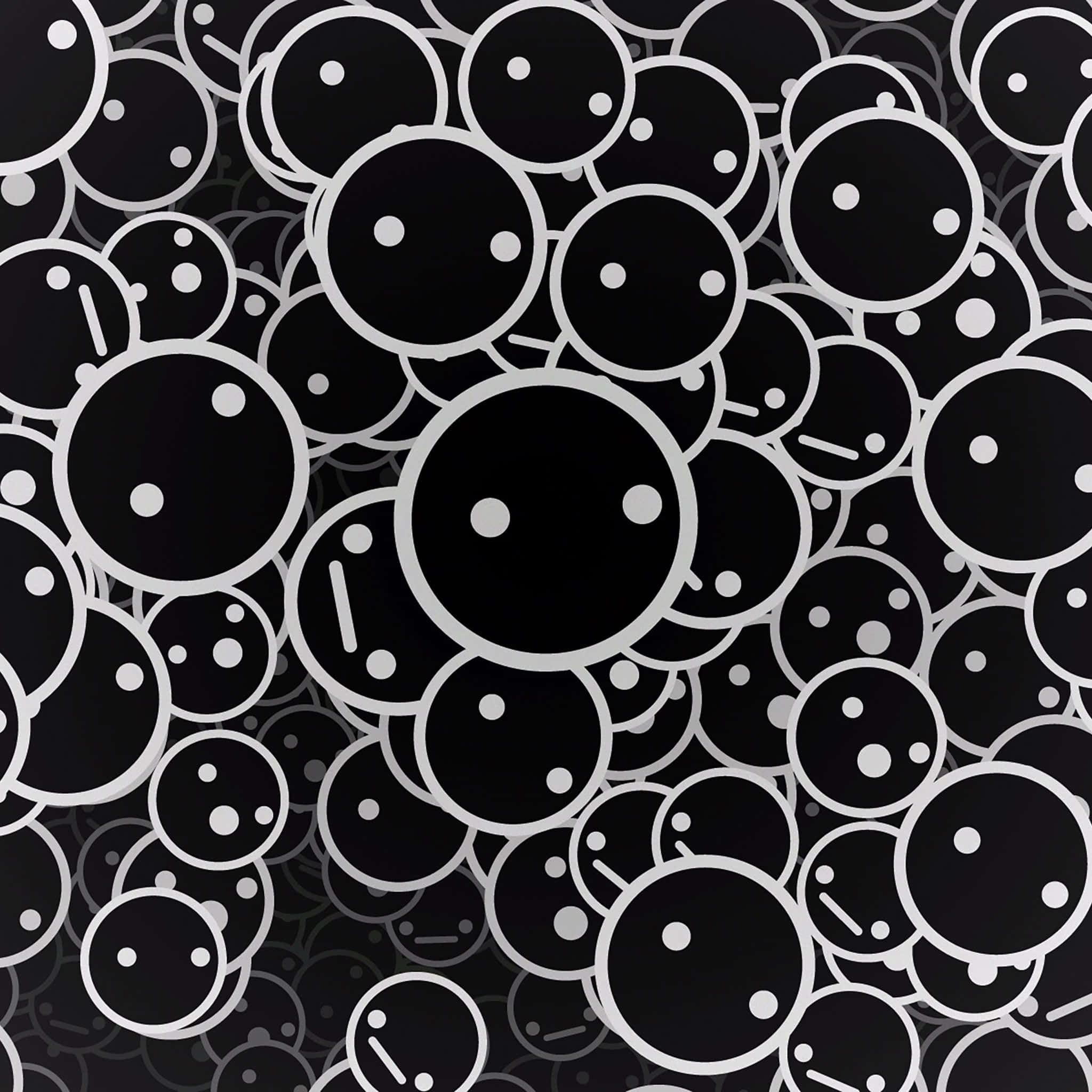 dark cute iPad, black circular faces, white outlines, Full HD Desktop Wallpaper
