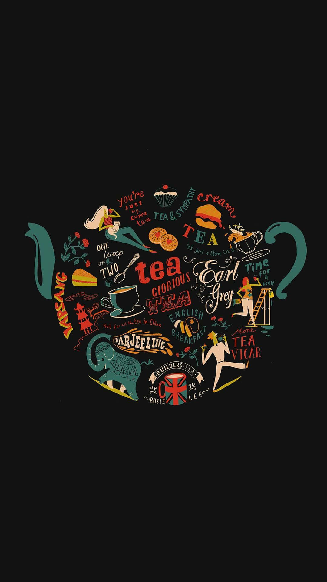Dark Cute iPad, teapot silhouette, vintage tea-themed illustrations, Full HD Phone Wallpaper
