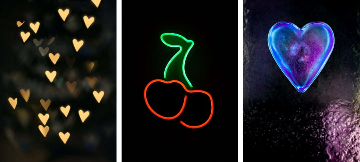 Dark Cute Hearts Cherries, neon signs, glowing heart-themed, HD Desktop Wallpaper