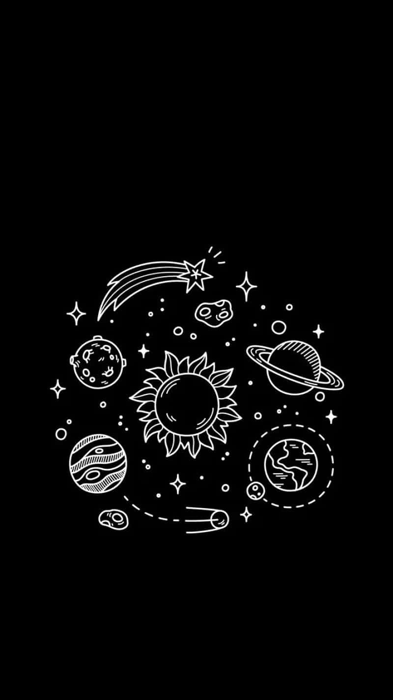 Dark Cute, solar system, white line drawing, HD Phone Wallpaper