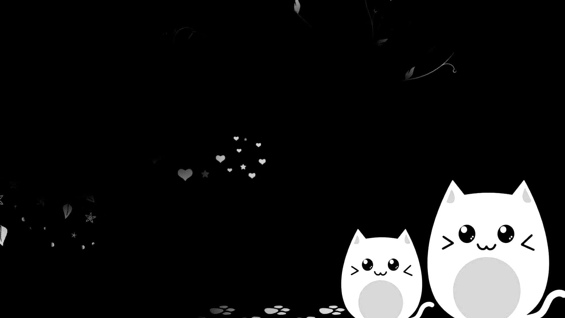 Dark Cute, white cartoon cats, big eyes, Full HD Desktop Wallpaper