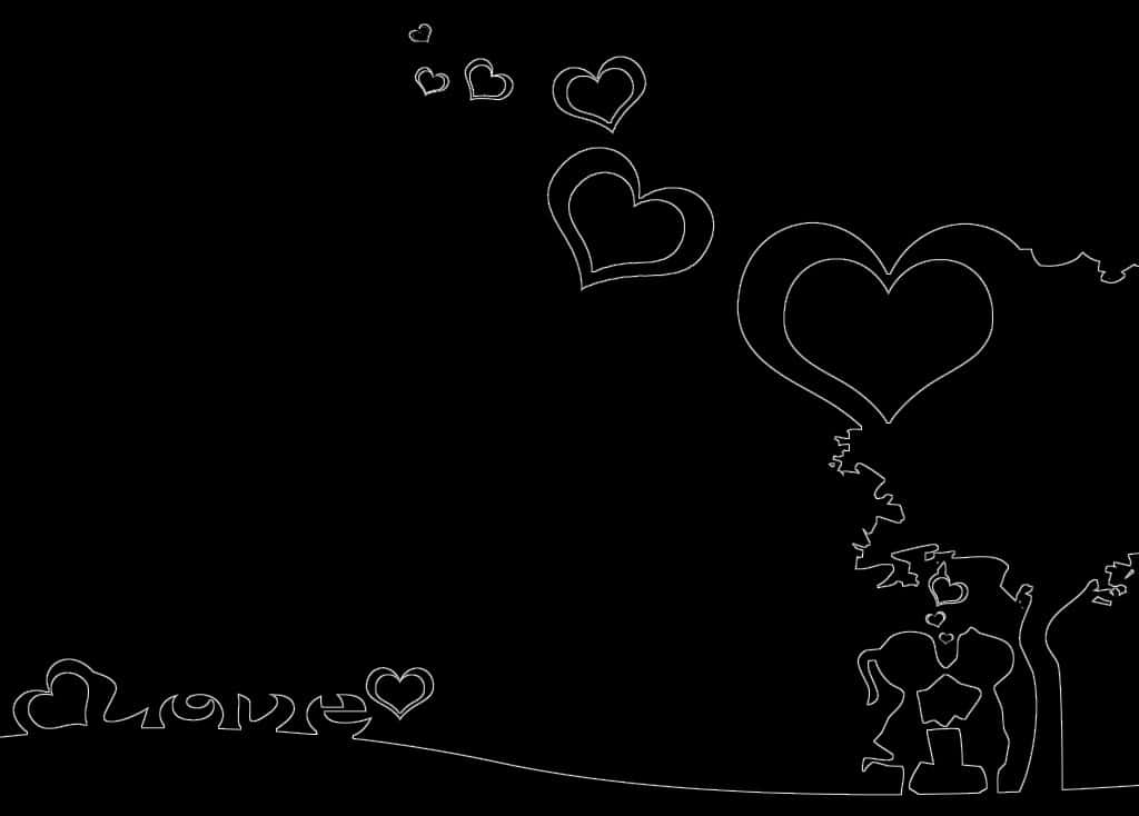 Dark Cute, white line art, couple embracing, SD Desktop Wallpaper